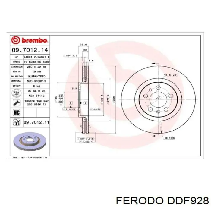 Передний тормозной диск Ferodo DDF928