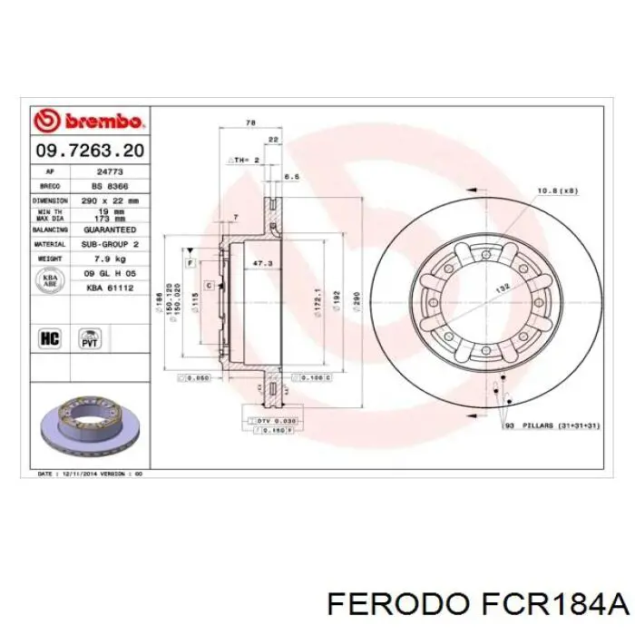 Задний тормозной диск Ferodo FCR184A цена, от 48.67 USD