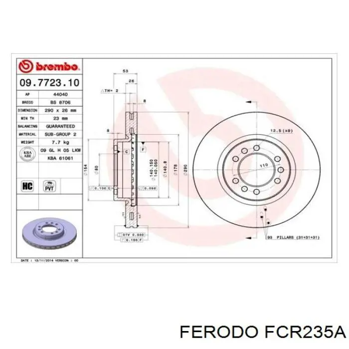 FCR235A Ferodo диск тормозной передний