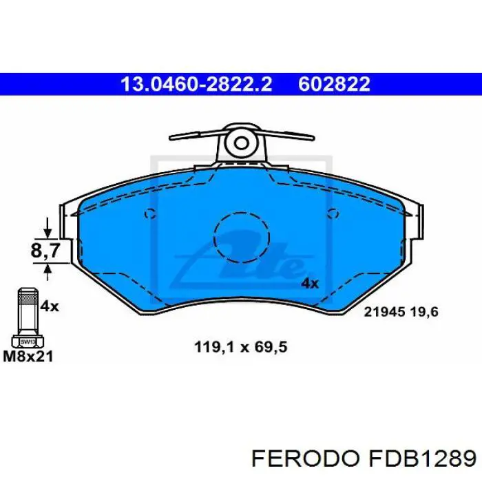 Передние тормозные колодки FDB1289 Ferodo