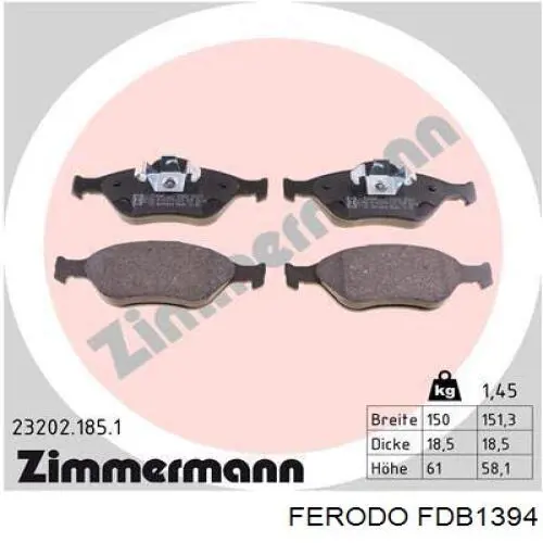 Передние тормозные колодки FDB1394 Ferodo