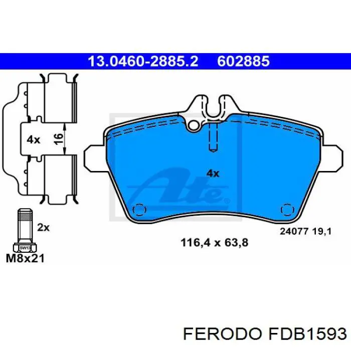 Передние тормозные колодки FDB1593 Ferodo