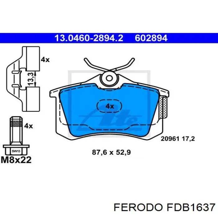 Задние дисковые колодки Ferodo FDB1637
