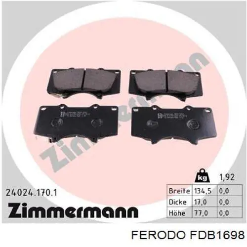Передние тормозные колодки FDB1698 Ferodo