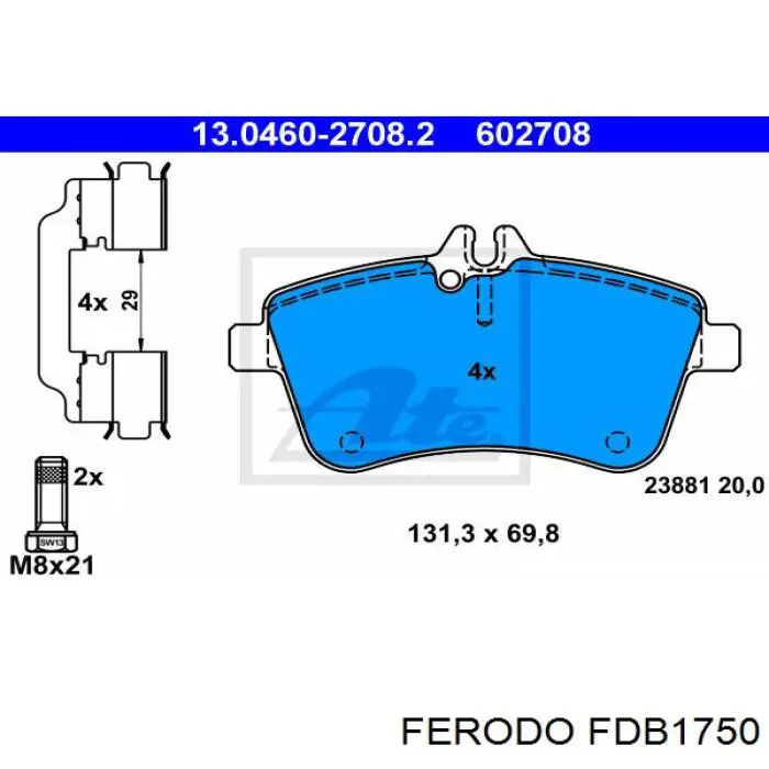 Pastillas de freno delanteras FDB1750 Ferodo