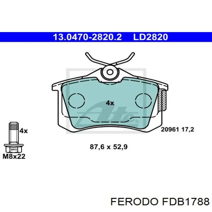 Колодки дисковые  Ferodo FDB1788 цена, от 21.61 USD