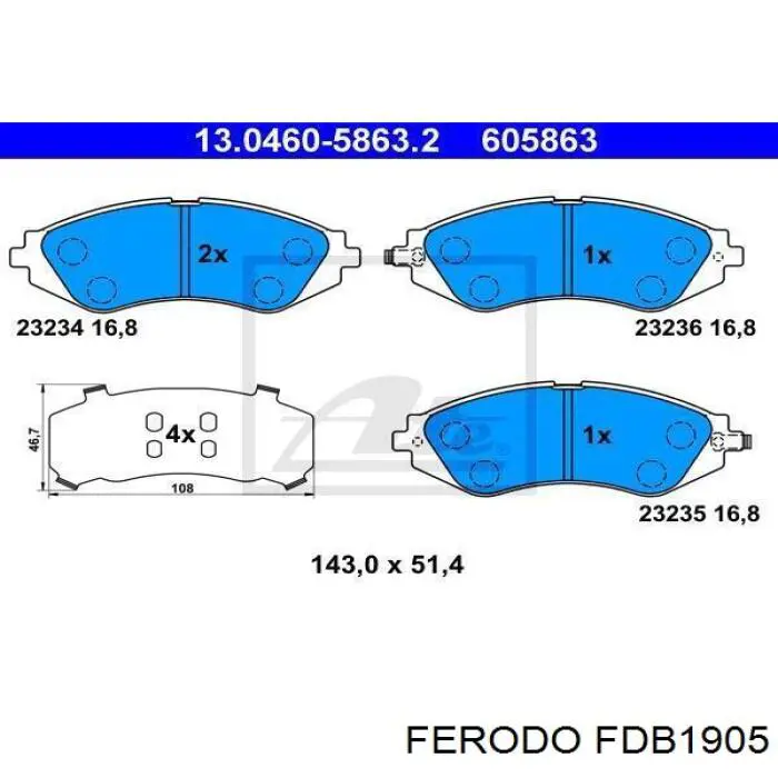 Колодки гальмівні передні, дискові FDB1905 Ferodo