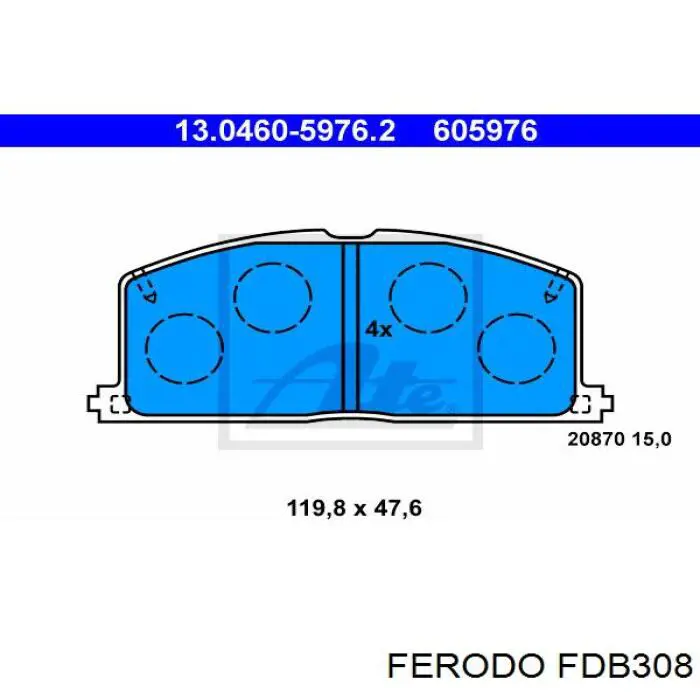 Передние тормозные колодки FDB308 Ferodo