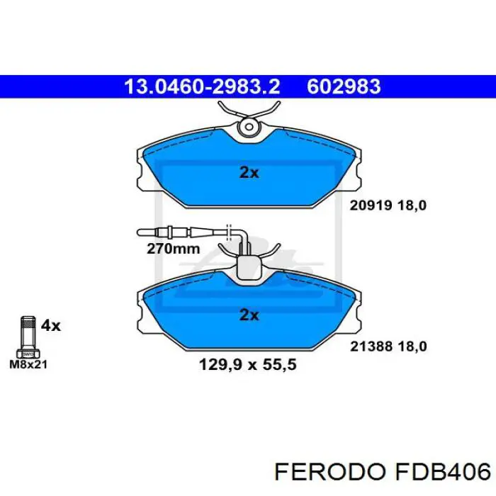 Передние тормозные колодки FDB406 Ferodo