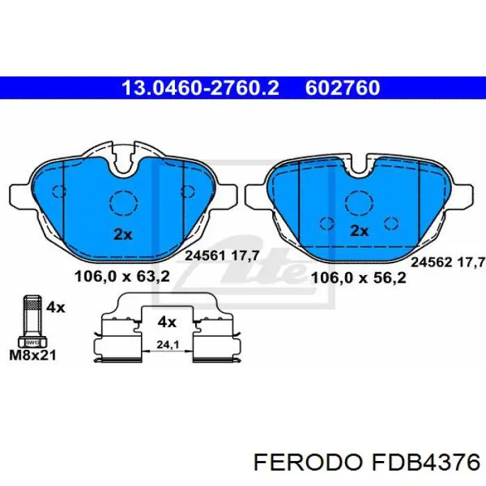Задние тормозные колодки FDB4376 Ferodo