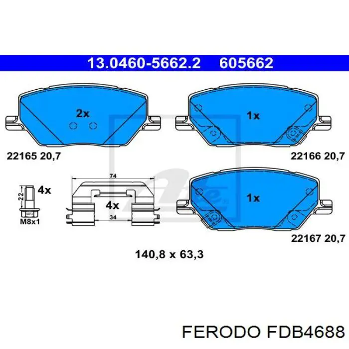 Передние тормозные колодки FDB4688 Ferodo