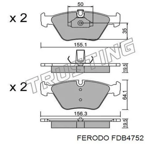 Передние тормозные колодки FDB4752 Ferodo