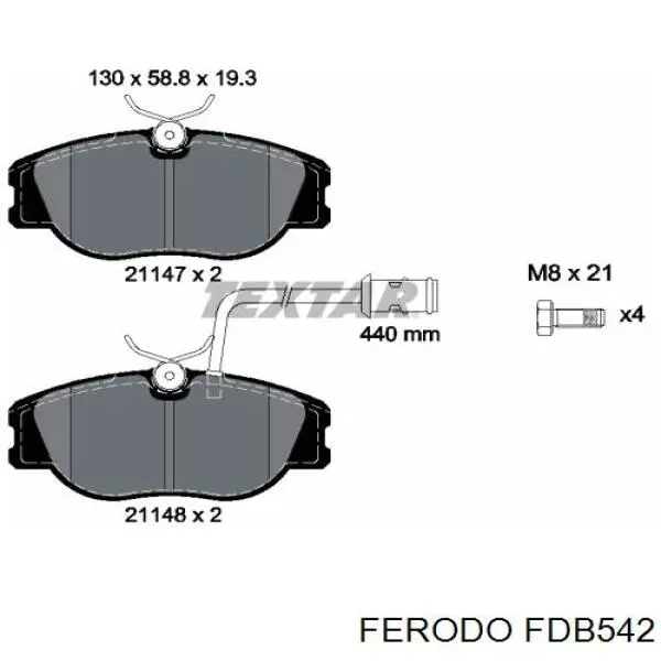 Передние тормозные колодки FDB542 Ferodo
