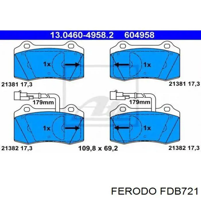 Передние тормозные колодки FDB721 Ferodo