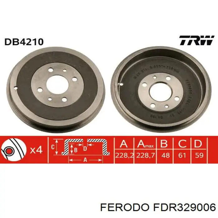 Freno de tambor trasero FDR329006 Ferodo
