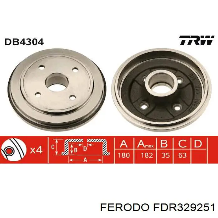 Freno de tambor trasero FDR329251 Ferodo