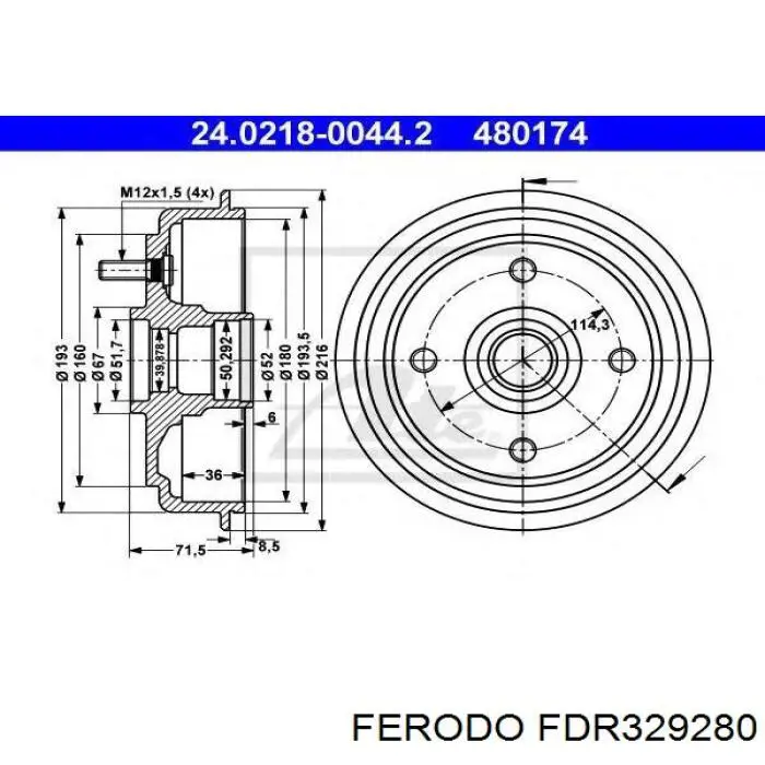 Freno de tambor trasero FDR329280 Ferodo