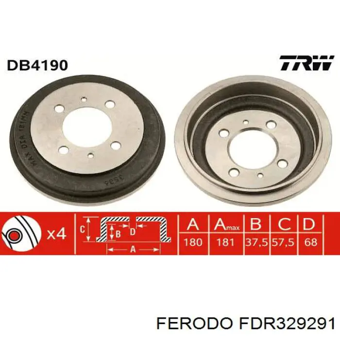 Freno de tambor trasero FDR329291 Ferodo