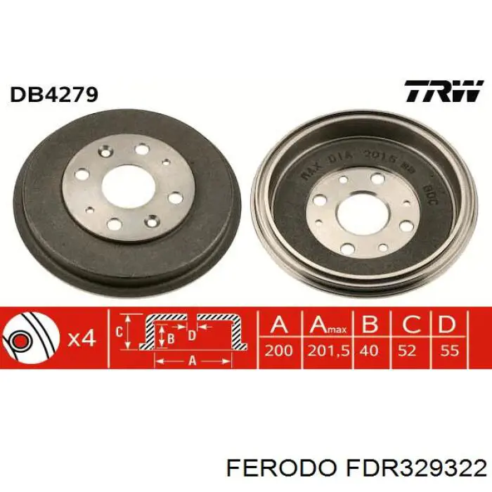 Freno de tambor trasero FDR329322 Ferodo