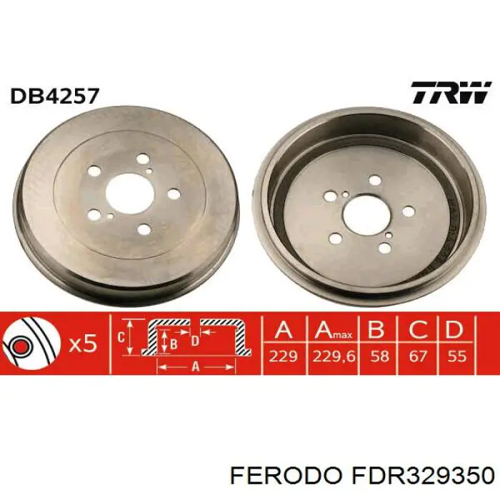 Freno de tambor trasero FDR329350 Ferodo