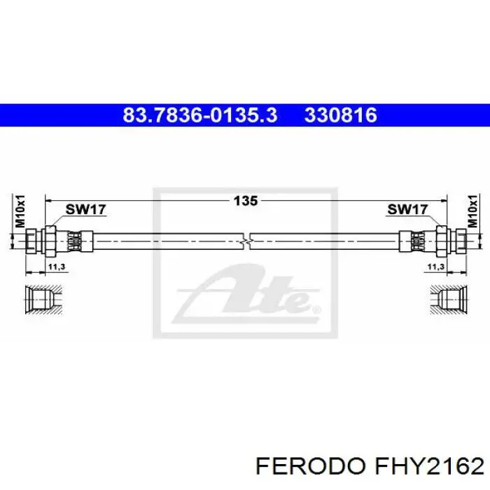 Tubo flexible de frenos trasero FHY2162 Ferodo