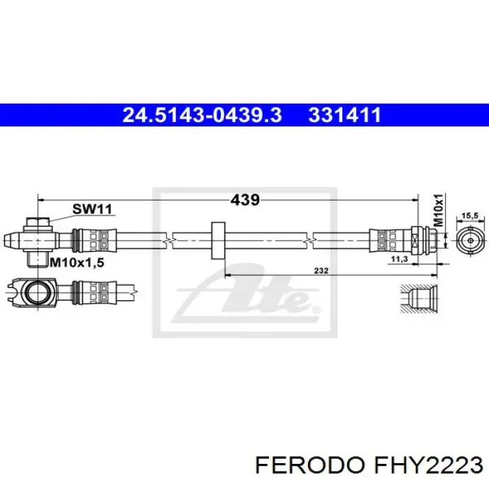 FHY2223 Ferodo шланг тормозной передний