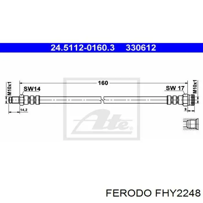 Tubo flexible de frenos trasero FHY2248 Ferodo