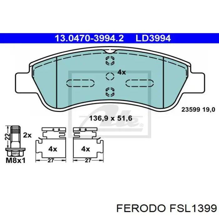 Купить FSL1399 Ferodo Колодки тормозные