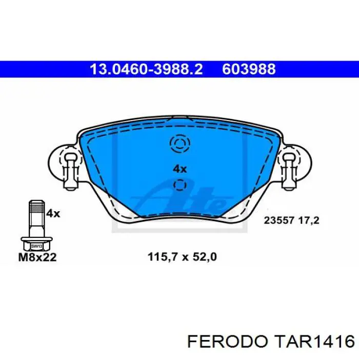 TAR1416 Ferodo колодки тормозные задние дисковые