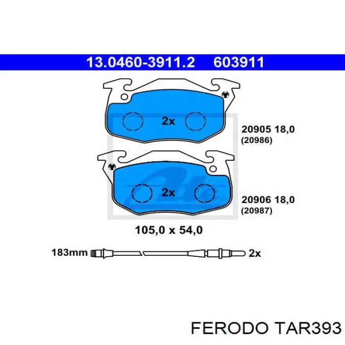 TAR393 Ferodo колодки тормозные передние дисковые