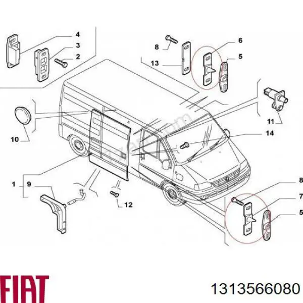 Отбойник сдвижной двери верхний 1313566080 Fiat/Alfa/Lancia