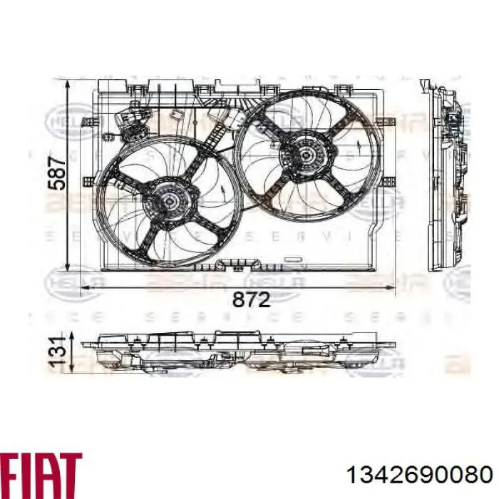 Диффузор вентилятора в сборе с мотором и крыльчаткой 1342690080 Fiat/Alfa/Lancia