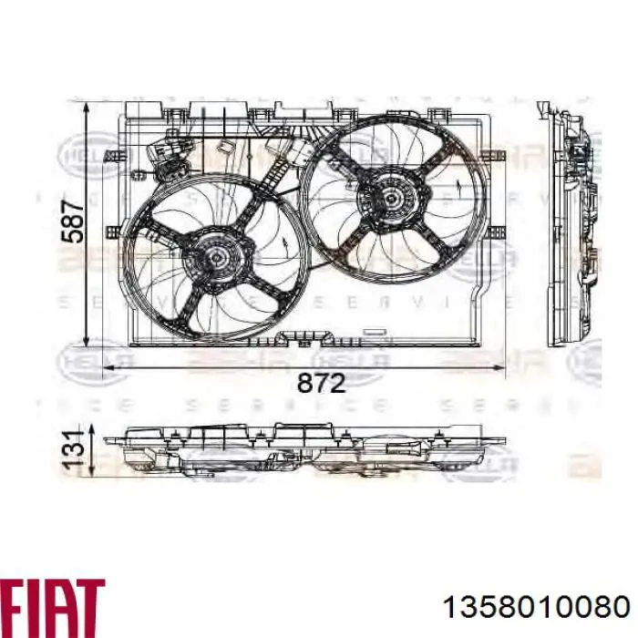 Диффузор вентилятора в сборе с мотором и крыльчаткой 1358010080 Fiat/Alfa/Lancia