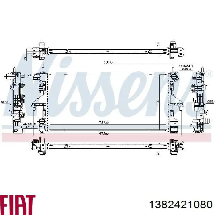 Радиатор 1382421080 Fiat/Alfa/Lancia