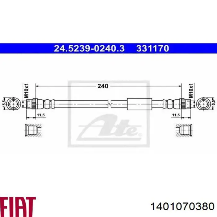 Задний тормозной шланг 1401070380 Fiat/Alfa/Lancia