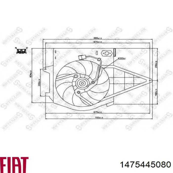 Диффузор вентилятора в сборе с мотором и крыльчаткой 1475445080 Fiat/Alfa/Lancia