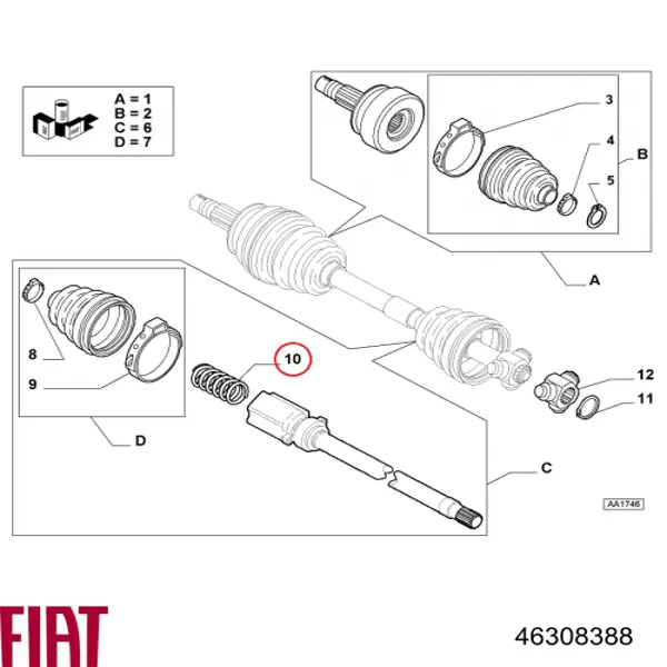 Пружина ШРУСа внутреннего (тришиба) Fiat/Alfa/Lancia 46308388 цена, от 17.61 USD