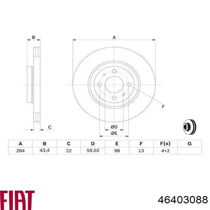 Передние тормозные диски 46403088 Fiat/Alfa/Lancia
