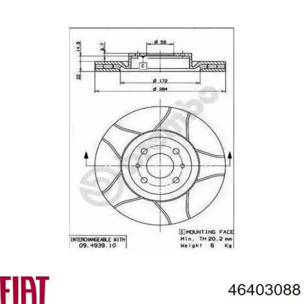 Тормоз дисковый передний Fiat/Alfa/Lancia 46403088 цена, от 29.91 USD