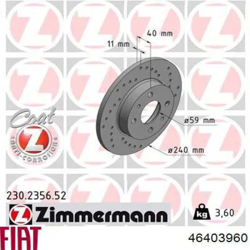 Тормозные диски 46403960 Fiat/Alfa/Lancia