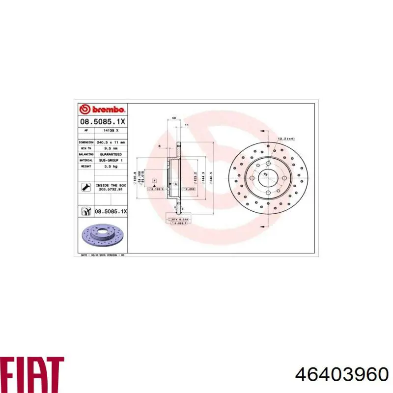 Купить 46403960 Fiat/Alfa/Lancia Диск тормозной задний
