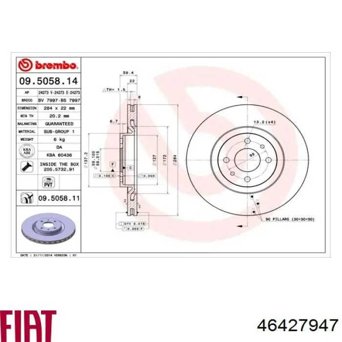 Тормоз дисковый передний Fiat/Alfa/Lancia 46427947 цена, от 43.35 USD