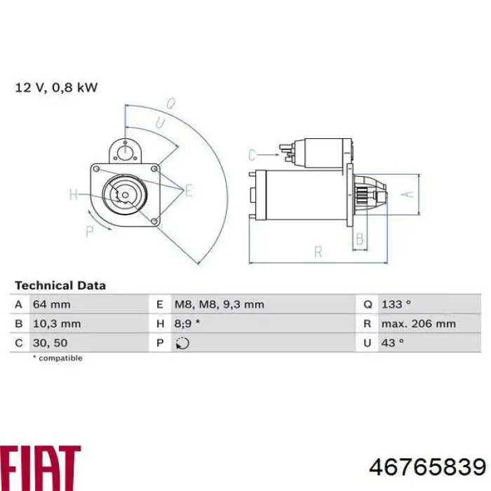 Стартер Fiat/Alfa/Lancia 46765839 цена, от 69.58 USD