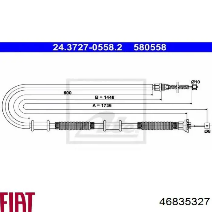 Трос стояночного тормоза задний правый Fiat/Alfa/Lancia 46835327 цена, от 13.19 USD