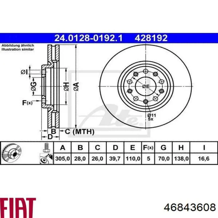 Тормоз дисковый передний Fiat/Alfa/Lancia 46843608 цена, от 52.17 USD