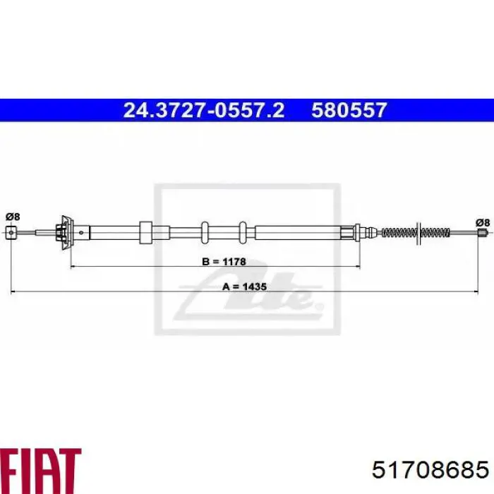 Задний правый трос ручника 51708685 Fiat/Alfa/Lancia