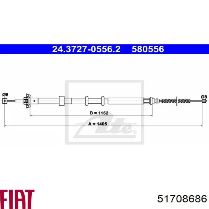 Трос ручного тормоза задний Fiat/Alfa/Lancia 51708686 цена, от 14.78 USD