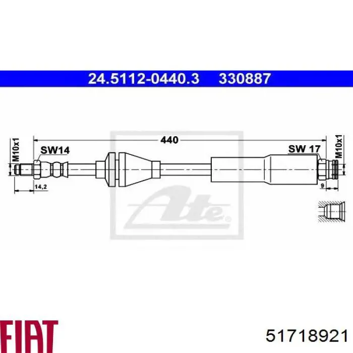 Шланг тормозной передний 51718921 Fiat/Alfa/Lancia