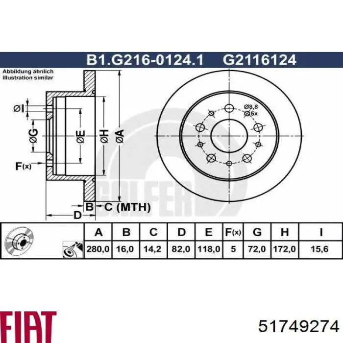 Купить 51749274 Fiat/Alfa/Lancia Диск тормозной задний