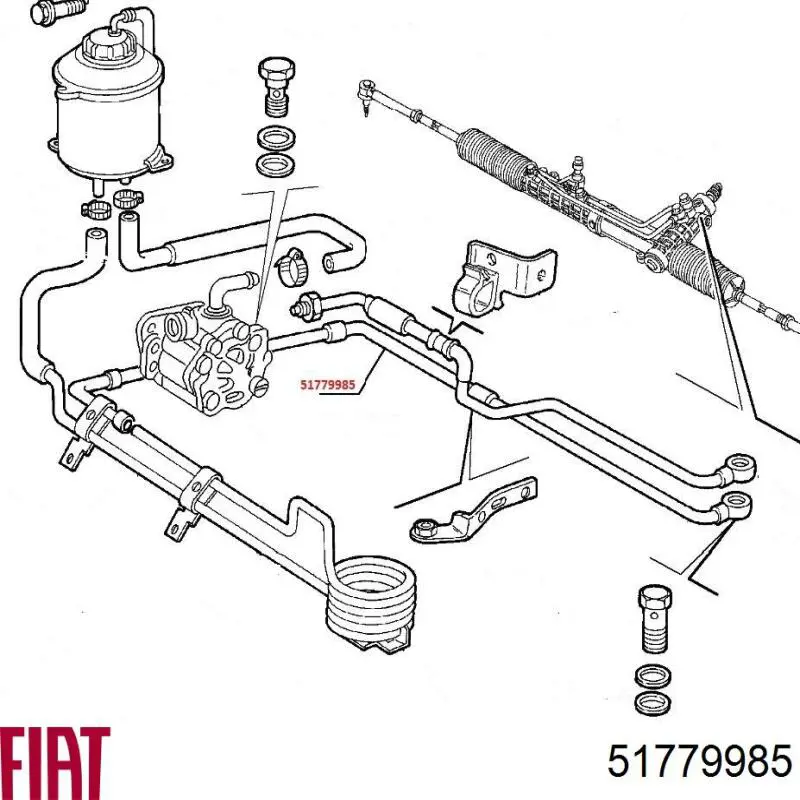 51779985 Fiat/Alfa/Lancia mangueira da direção hidrâulica assistida de pressão baixa, desde a cremalheira (do mecanismo até o radiador)
